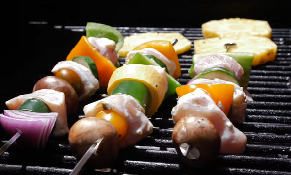 Chicken Kabobs using the incredible Creamy Jalapeno and topped off with a glass of Cantaloupe Juice!